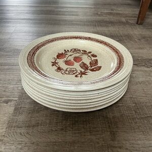 Homespun Stonecast by Churchill "Wild Strawberry" “cottage” dinner plates 10”
